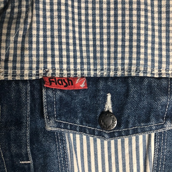 Vintage FLASH denim jean vest stripes and pattern - Picture 8 of 11